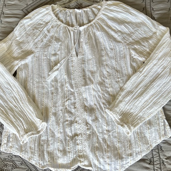Gap Womens Top Gold Silver Striped Metallic Stripe Tassel Long Sleeve - Picture 15 of 15